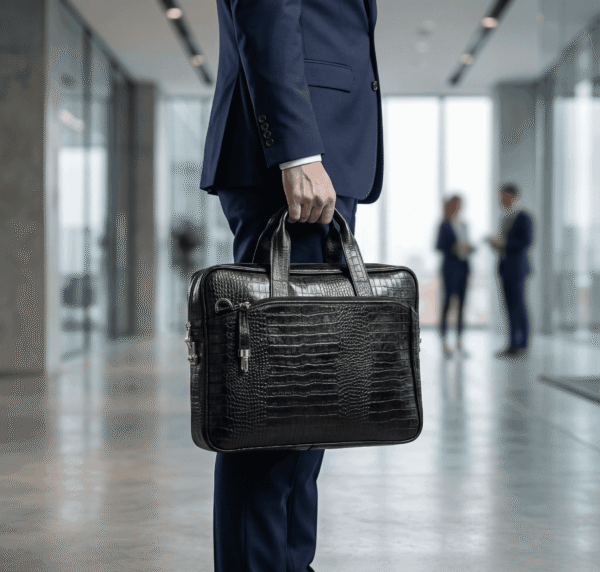 Businessman_Crocodile_Briefcase_Studio_Shot_11zon (1) کیف اداری چرم طبیعی مدل آراد - تصویر 2